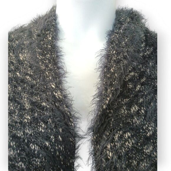 Express Oversized Fuzzy Eyelash Knit Open Front Cardigan Sweater Black Sz Medium - Picture 5 of 9